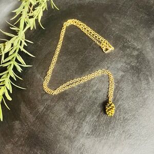Vintage Gold Pinecone Pendant Necklace | Nature Inspired Charm 18 Inch Chain |